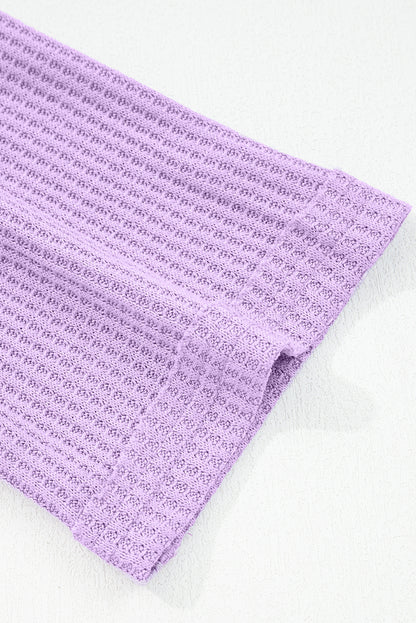 Colorblock Waffle Knit Patchwork Long Sleeve Top