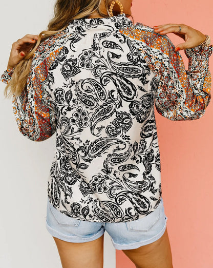 Boho Paisley Tasseled V-Neck Blouse