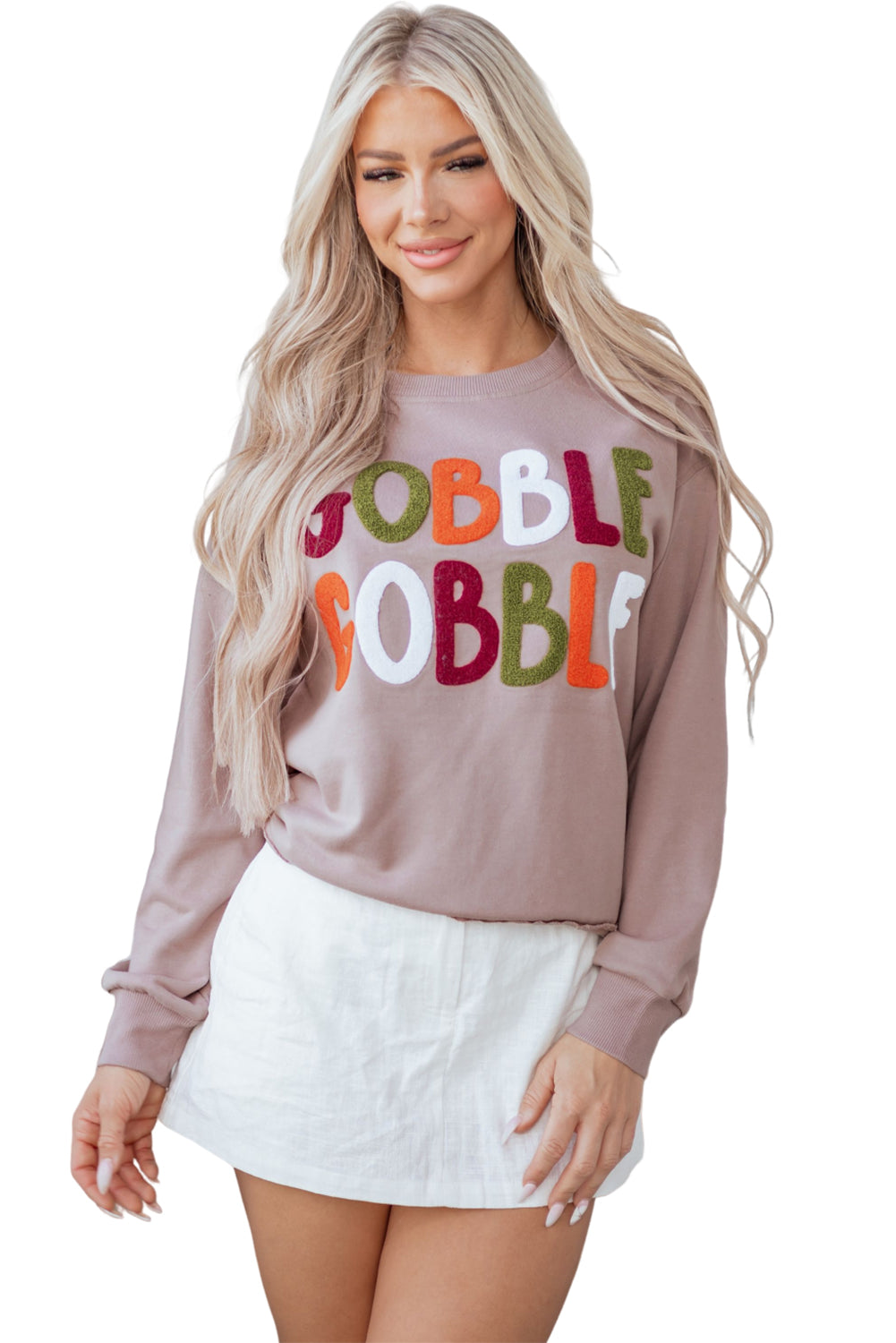 GOBBLE Thanksgiving Raw Hem Sweatshirt