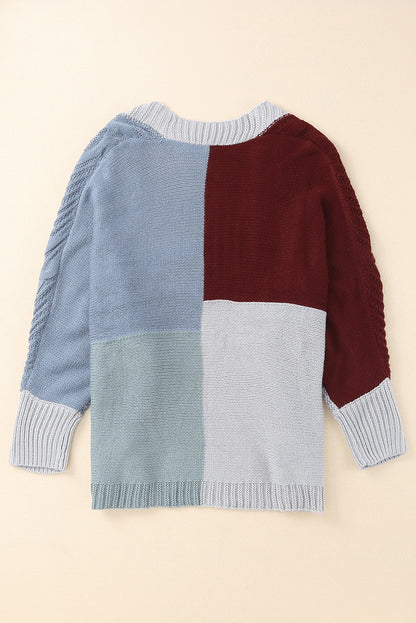 Colorblock Cable Knit Open Front Cardigan