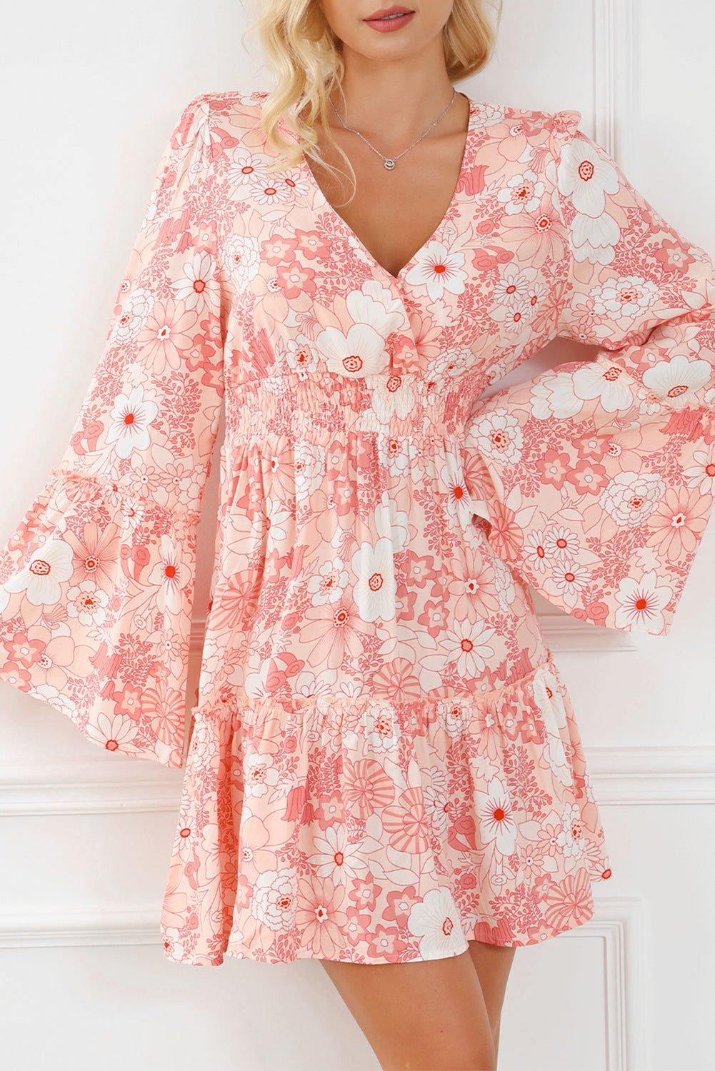 Floral Ruffle Bell Sleeve Dress