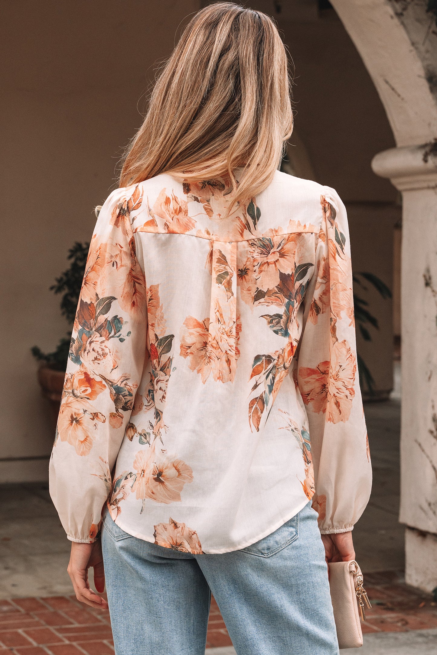Floral Puff Sleeve Collared Shirt