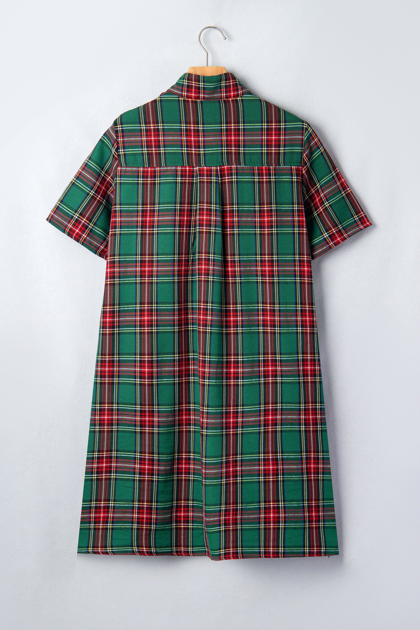 Plaid Buttoned Short Sleeve Dress w/ Pockets