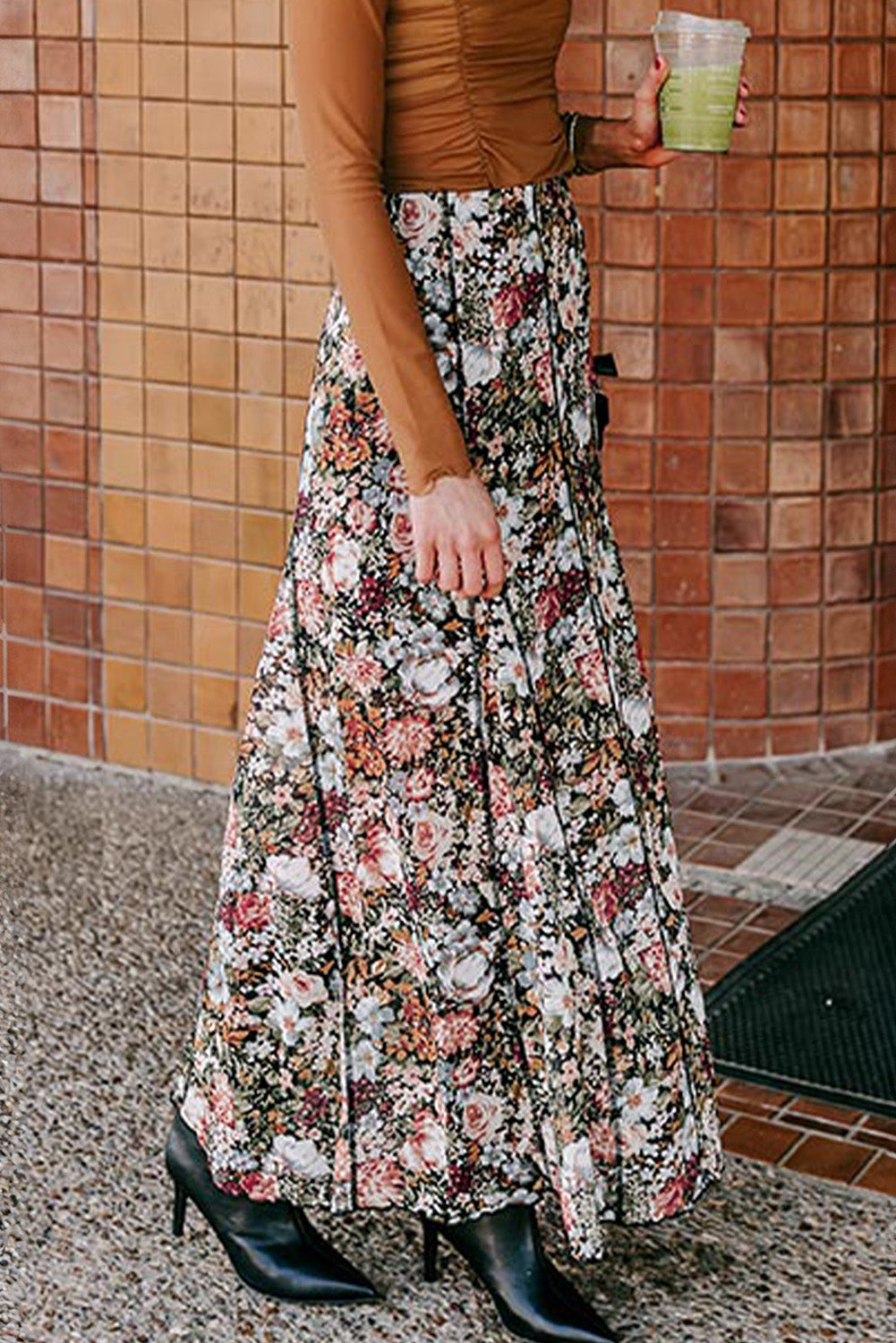 Floral High Waist Maxi Skirt