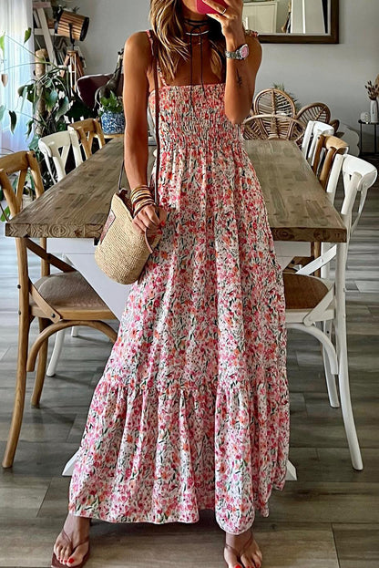 Floral Smocked Ruffle Maxi Dress