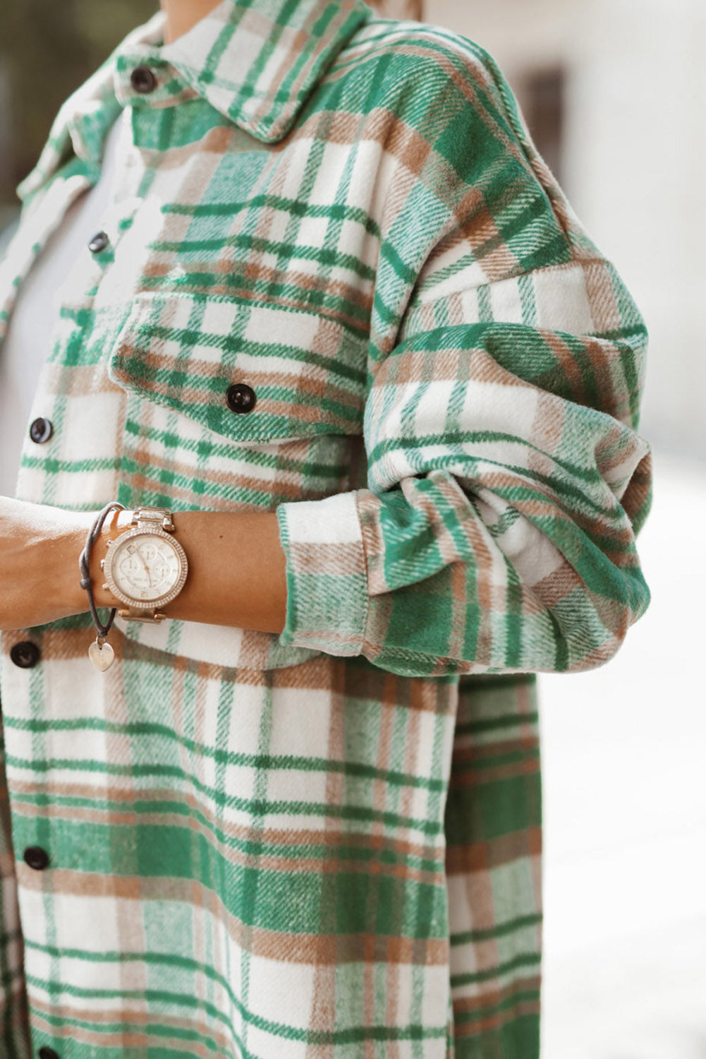 Plaid Flap Pocket Buttoned Shacket