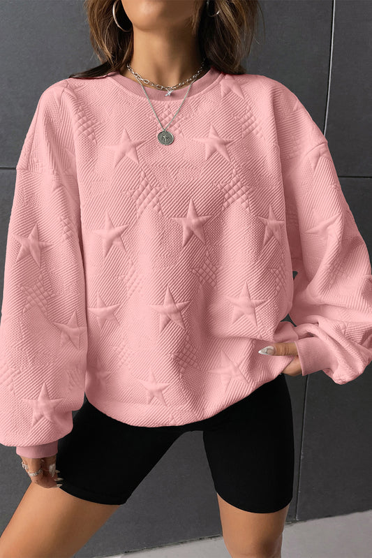 Star Embossed Drop Shoulder Sweatshirt