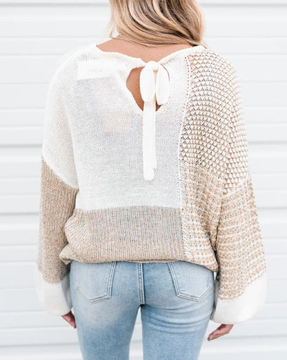 Patchwork Tie Back Oversized Sweater