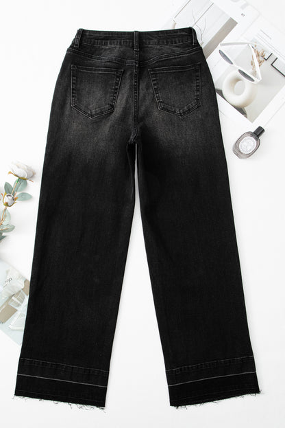 Denim Raw Hem Straight Leg Jeans