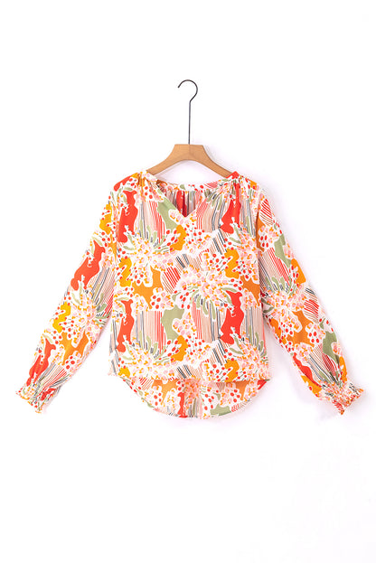 Abstract Bishop Sleeve Blouse