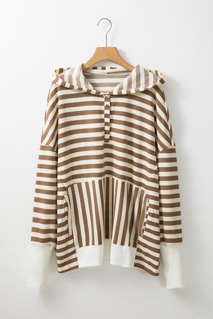 Stripe Quarter Button Hoodie Plus Size