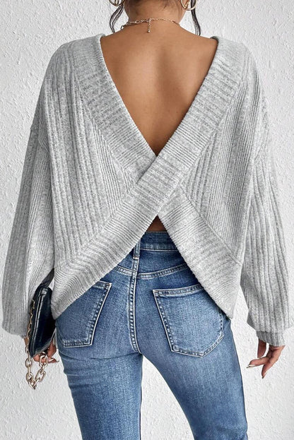 Textured Backless Long Sleeve Top