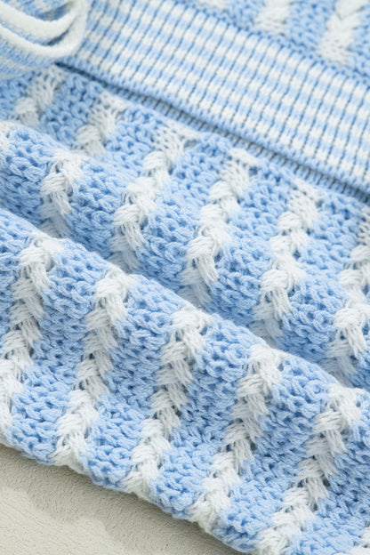 Stripe Bow Tie V-Neck Short Sleeve Sweater