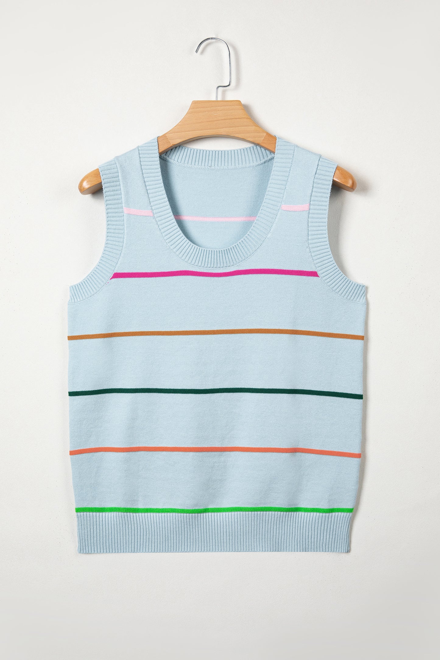Stripe Ribbed Trim Sleeveless Sweater Knit Tank
