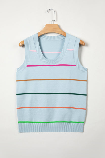 Stripe Ribbed Trim Sleeveless Sweater Knit Tank