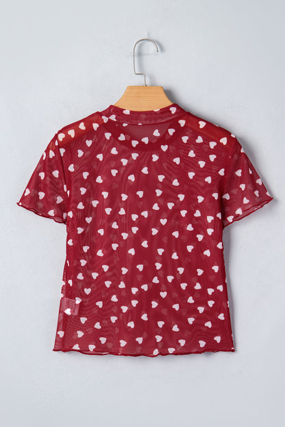 Heart Mesh Short Sleeve Top