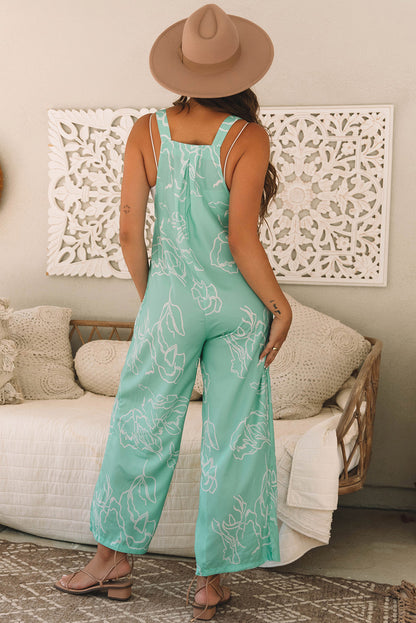 Abstract Bib Wide Leg Overall Jumpsuit
