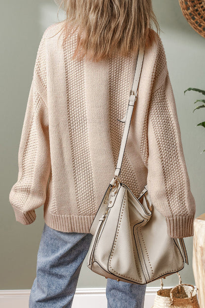 Stripe Cable Knit Ribbed Trim Sweater