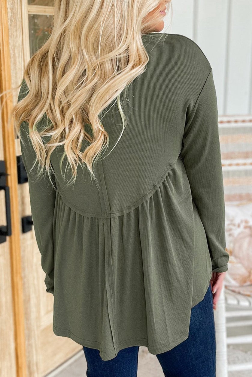 Ribbed Long Sleeve Peplum Top Plus Size