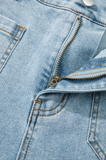 Solid Denim Patch Pocket Straight Leg Jeans