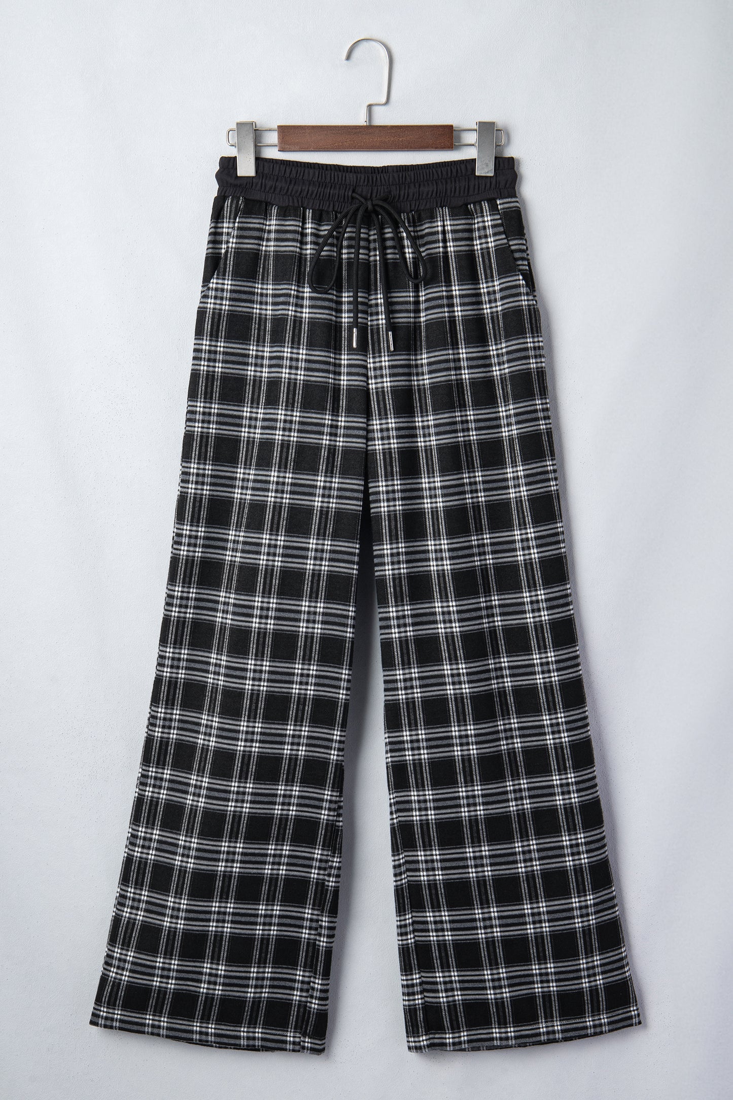Plaid Frenchy Contrast Drawstring Waist Wide Leg Pants
