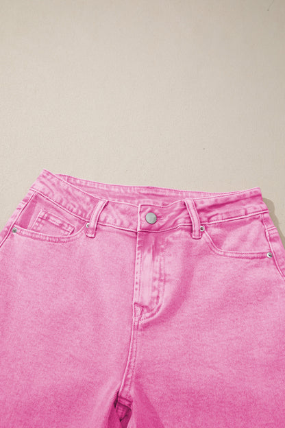 Acid Wash Denim High Waist Raw Hem Jeans