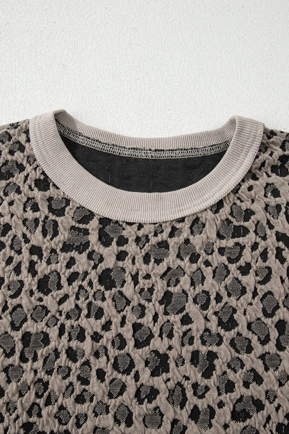 Leopard Textured Short Sleeve Jumper and Pants Set