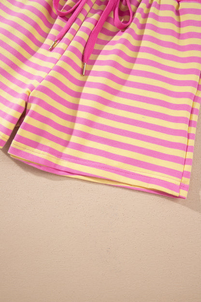 Stripe Long Sleeve Zip-Up Hoodie & Shorts Set