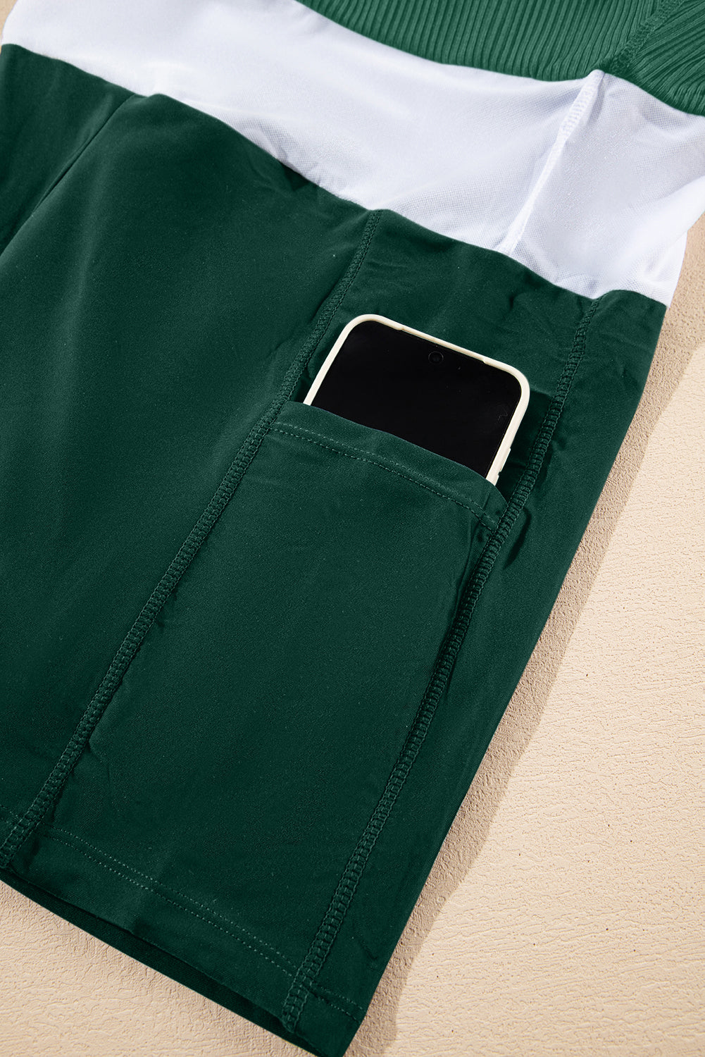 Contrast Trim Ribbed Lined Swim Dress w/ Pockets