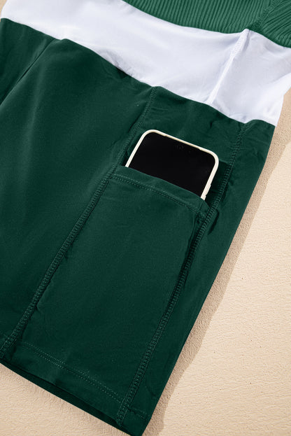 Contrast Trim Ribbed Lined Swim Dress w/ Pockets