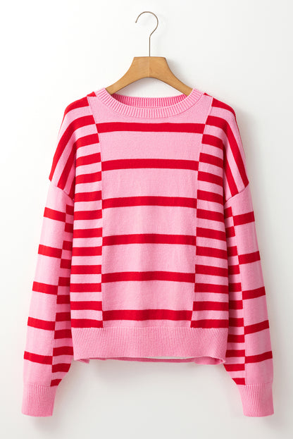 Stripe Bubble Sleeve Crewneck Sweater