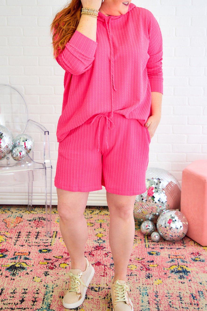 Textured Hoodie and Shorts Set Plus Size