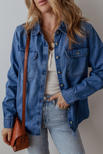 Denim Flap Pocket Buttoned Shacket