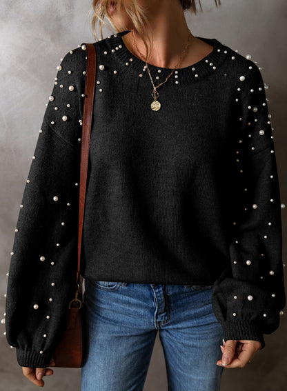 Pearl Embellished Round Neck Sweater