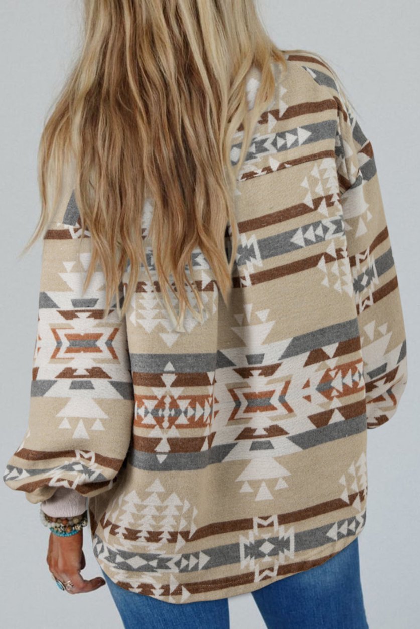 Aztec Collared Flap Pocket Sweatshirt