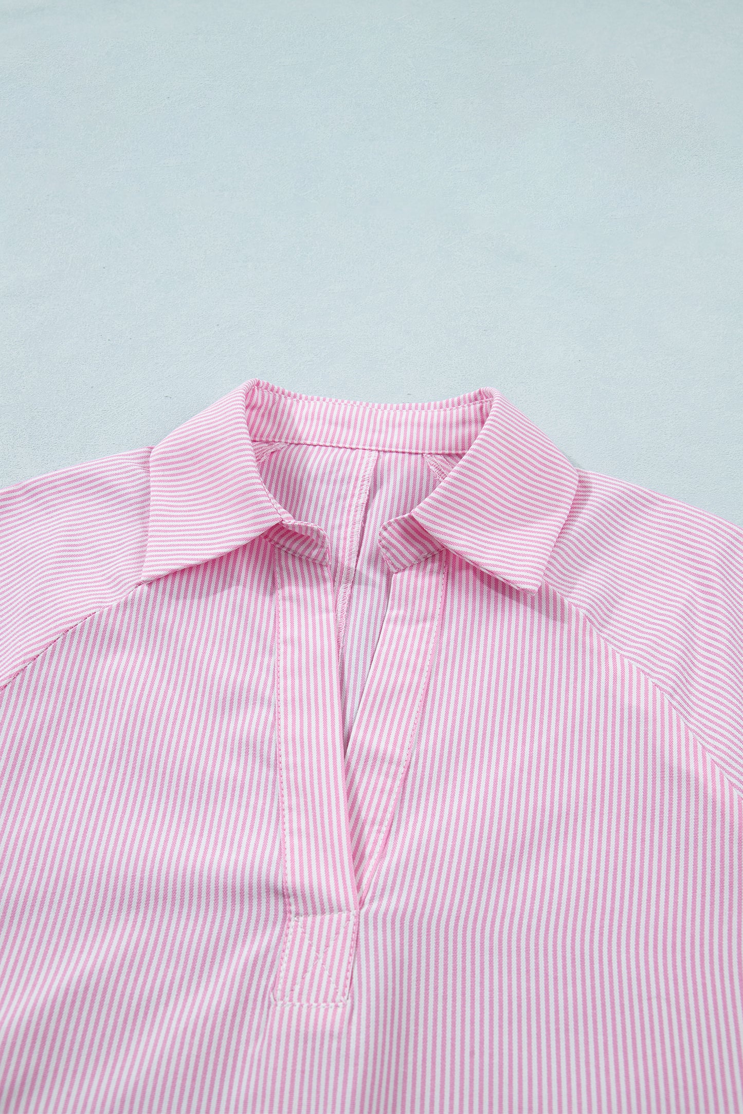 Stripe Tied Short Sleeve Collared Blouse