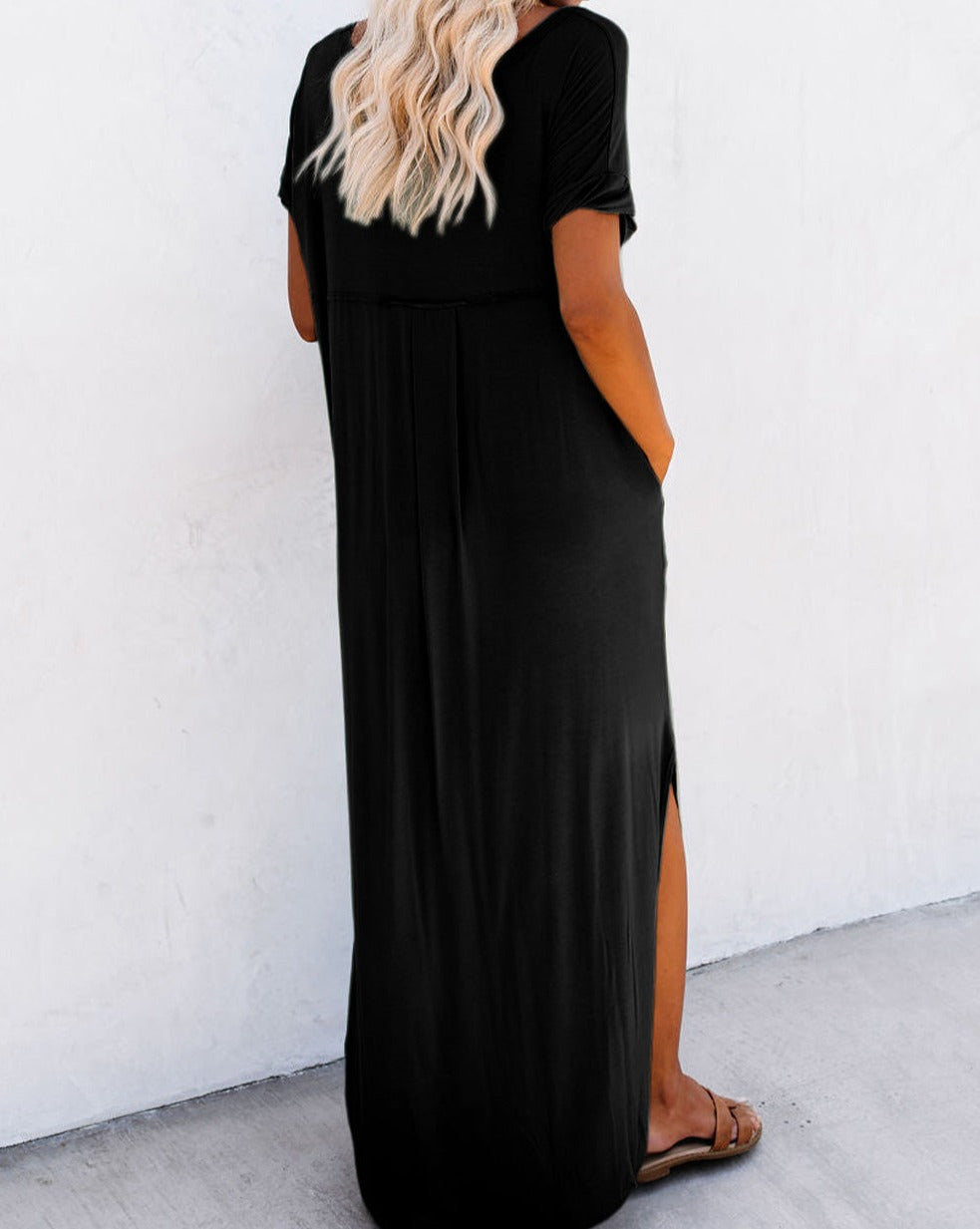 V-Neck Pocketed Maxi Shirt Dress