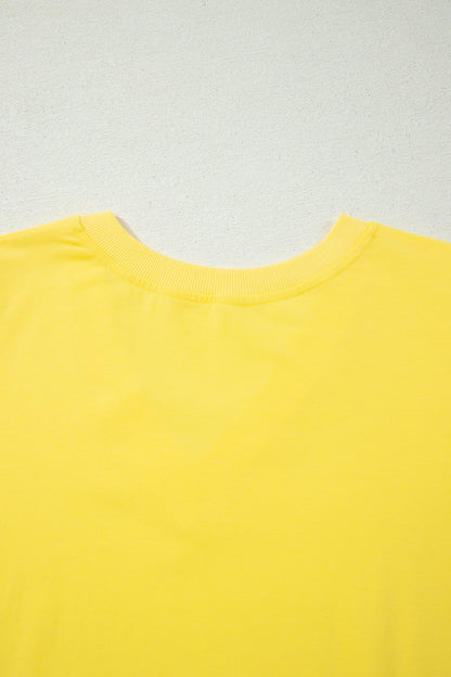 Solid V-Neck Short Puff Sleeve Blouse