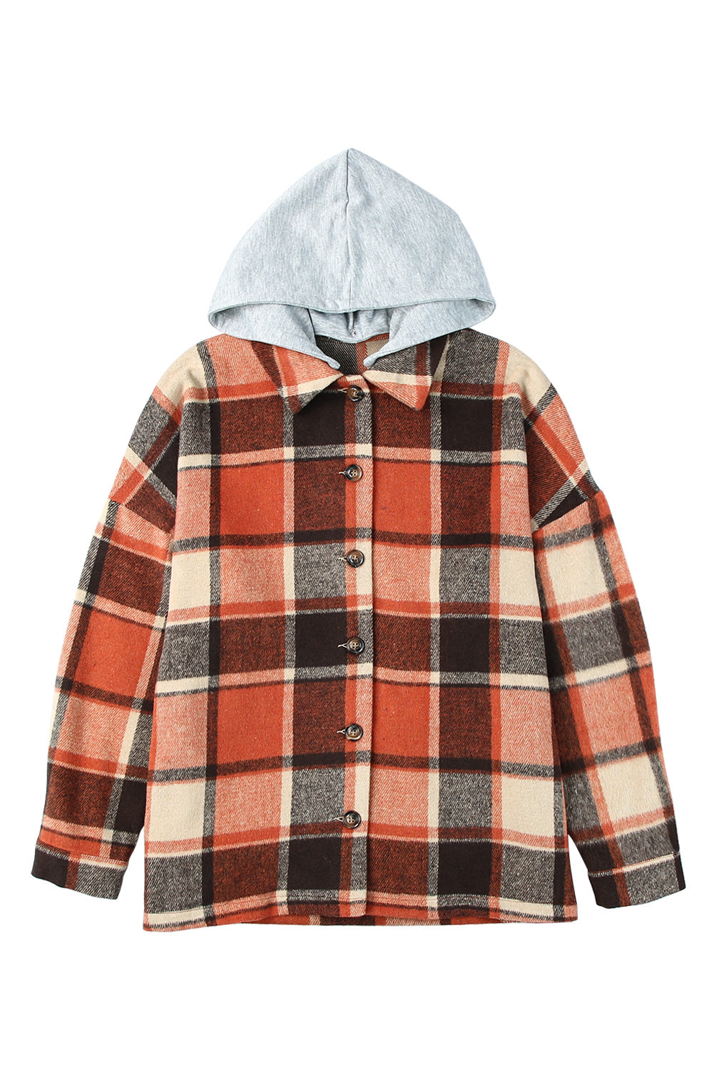 Plaid Button Front Hooded Shacket