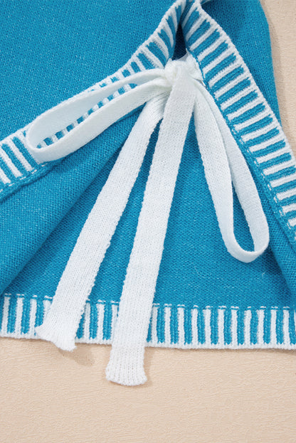 Contrast Stitch Tie Side Mock Neck Sleeveless Sweater