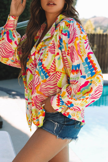 Abstract Long Sleeve Buttoned Shirt