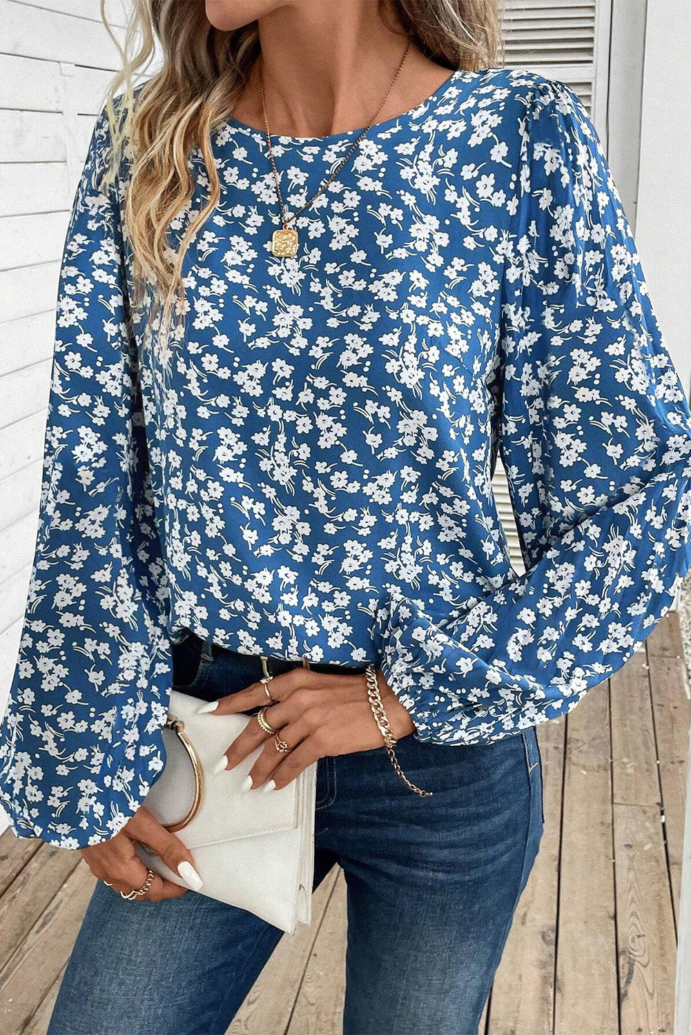 Floral Lantern Sleeve Blouse