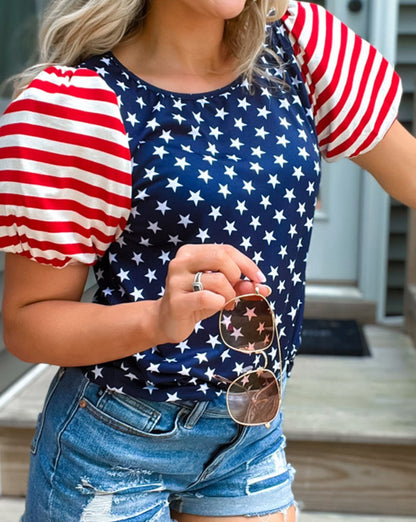 Stars and Stripes Puff Sleeve T-Shirt