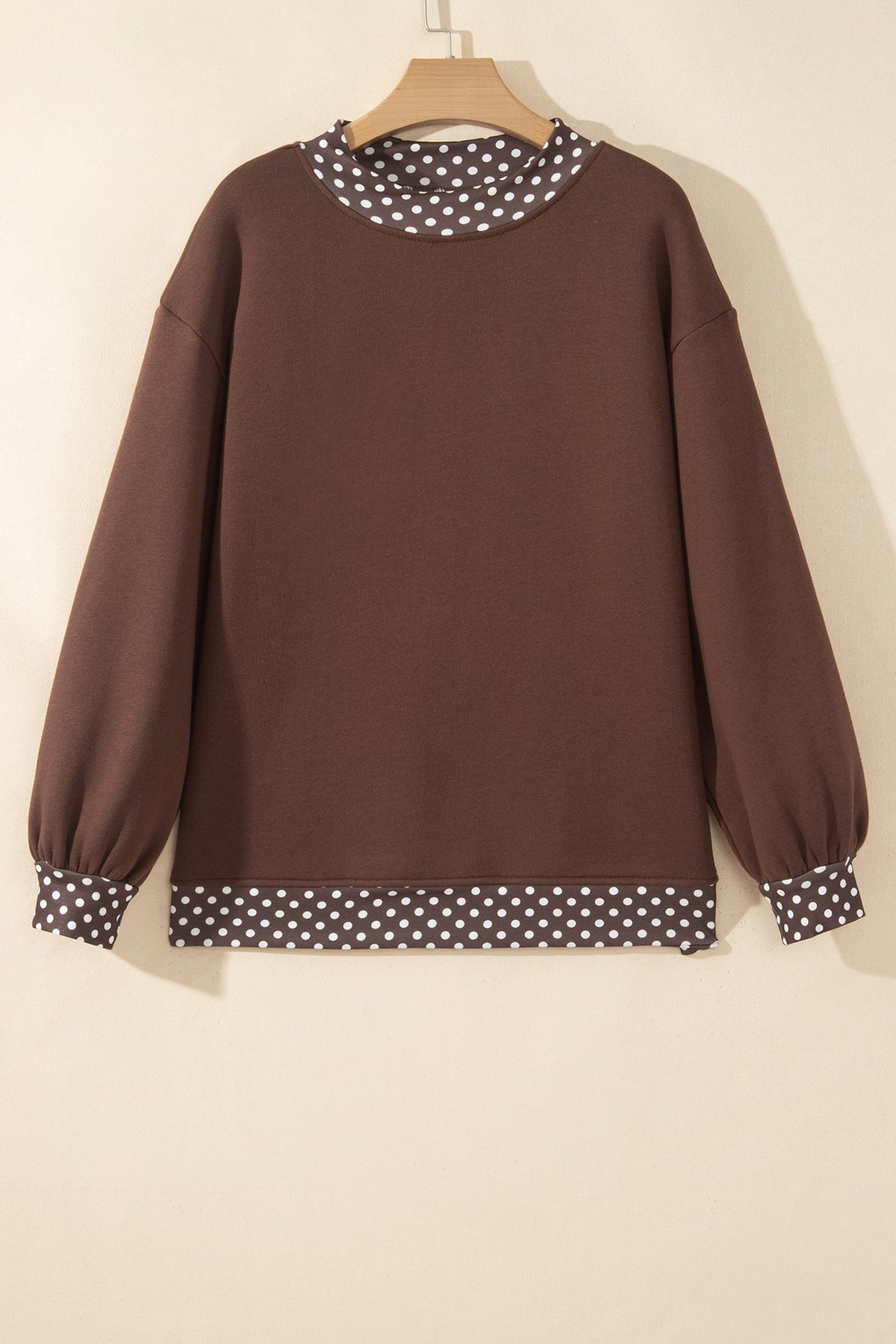 Polka Dot Contrast Trim Mock Neck Sweatshirt