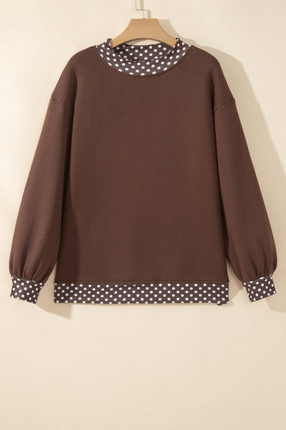 Polka Dot Contrast Trim Mock Neck Sweatshirt