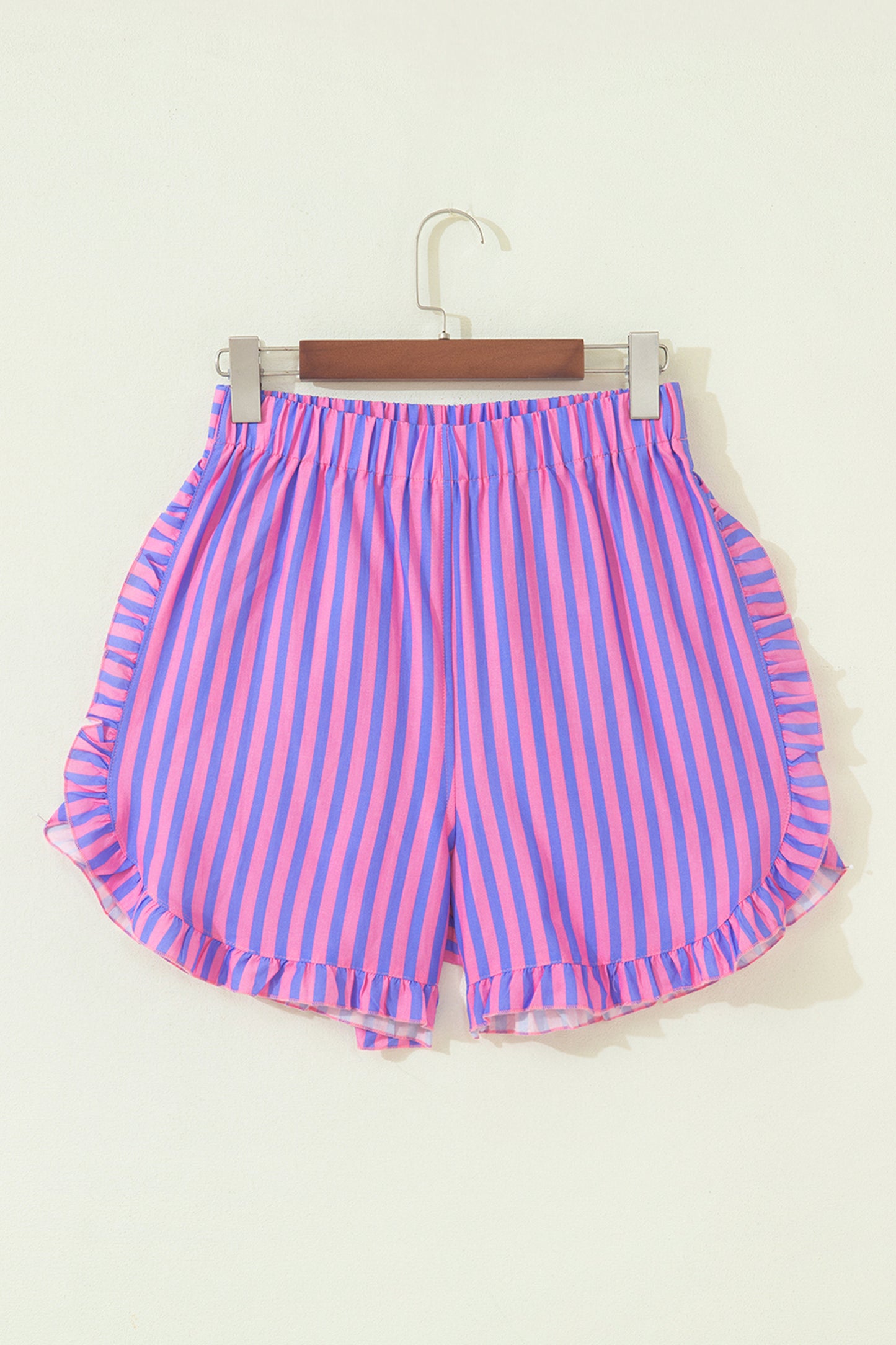 Stripe Ruffle Trim Elastic Waist Shorts