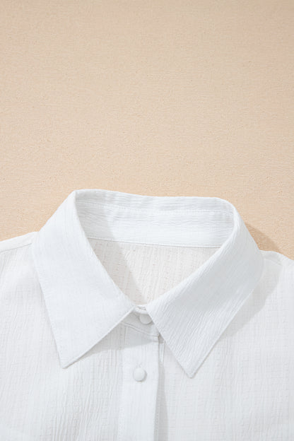 Solid Crinkled Lantern Sleeve Buttoned Shirt