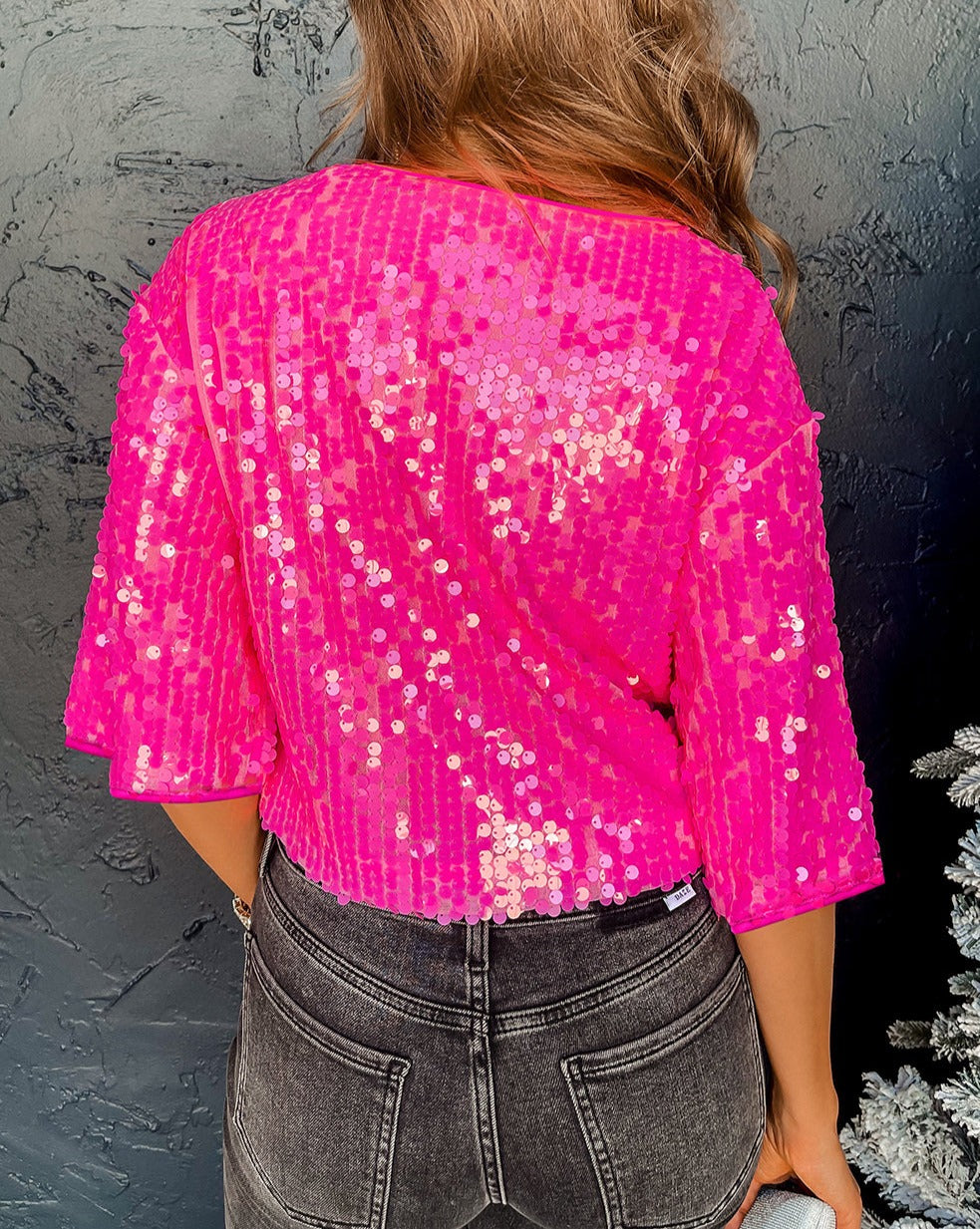 Sequin Short Sleeve Crop Top