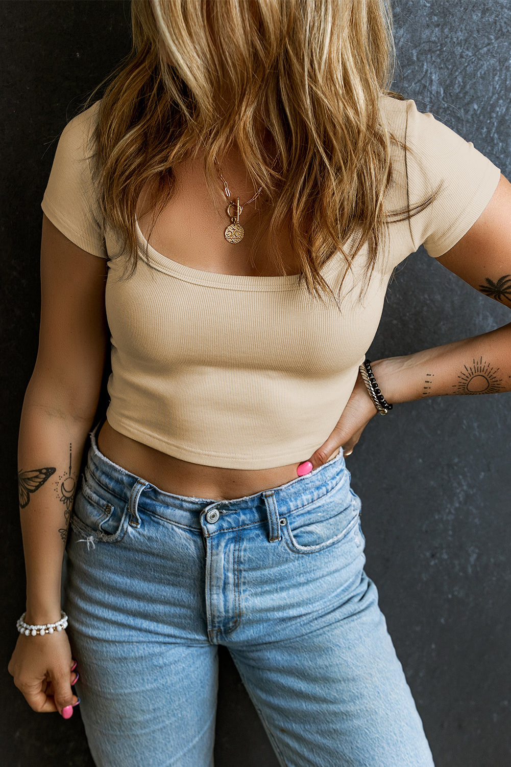 Ribbed Scoop Neck Crop Top