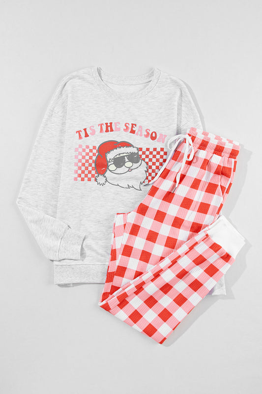 Christmas Santa Top and Plaid Pants Lounge Set
